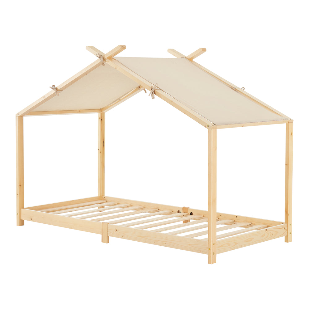 Lit cabane enfant Brome 90x200 cm en bois de pin avec sommier [en.casa]