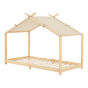 Lit cabane enfant Brome 90x200 cm en bois de pin avec sommier [en.casa]
