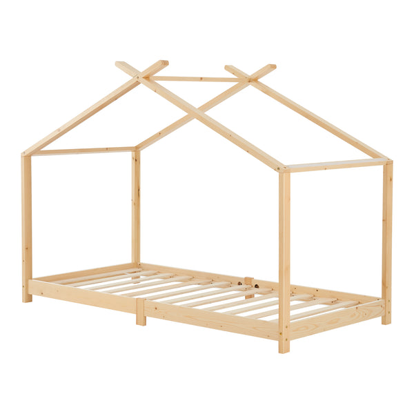 Lit cabane enfant Brome 90x200 cm en bois de pin avec sommier [en.casa]