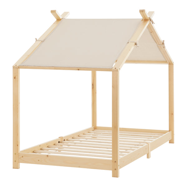 Lit cabane enfant Brome 90x200 cm en bois de pin avec sommier [en.casa]