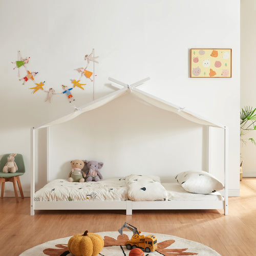 Lit cabane enfant Brome 90x200 cm en bois de pin avec sommier [en.casa]