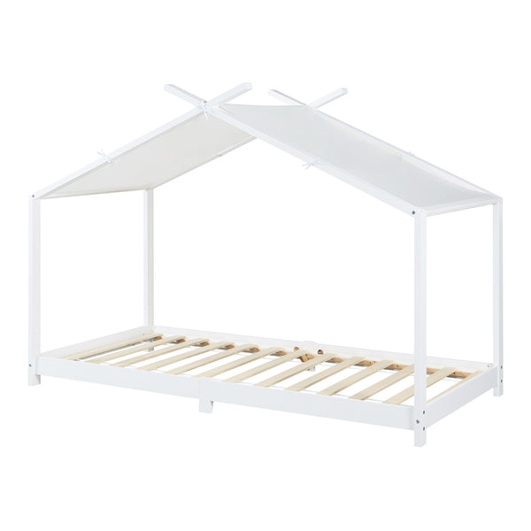 Lit cabane enfant Brome 90x200 cm en bois de pin avec sommier [en.casa]