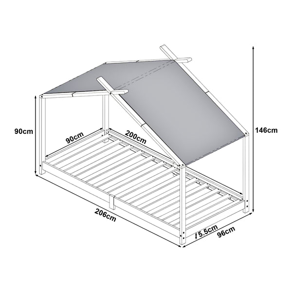 Lit cabane enfant Brome 90x200 cm en bois de pin avec sommier [en.casa]