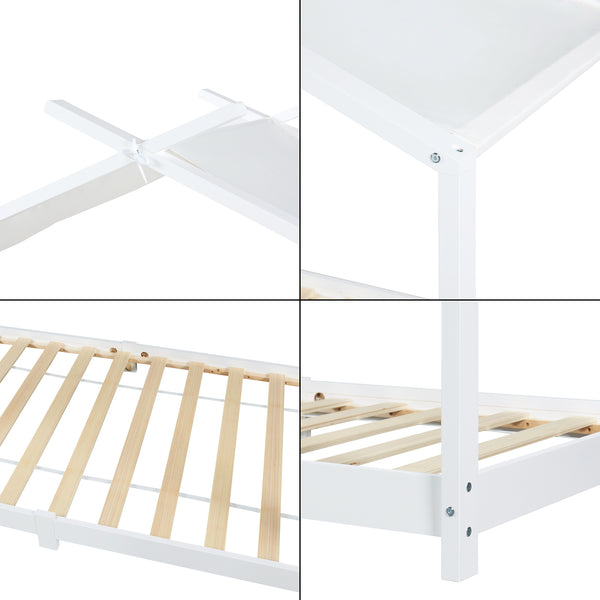 Lit cabane enfant Brome 90x200 cm en bois de pin avec sommier [en.casa]