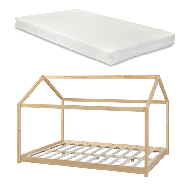 Lit cabane Cerro avec matelas à mousse froid bois de pin contreplaqué [en.casa]