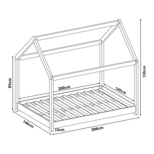 Lit cabane Cerro avec matelas à mousse froid bois de pin contreplaqué [en.casa]