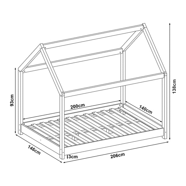 Lit cabane Cerro avec matelas à mousse froid bois de pin contreplaqué [en.casa]