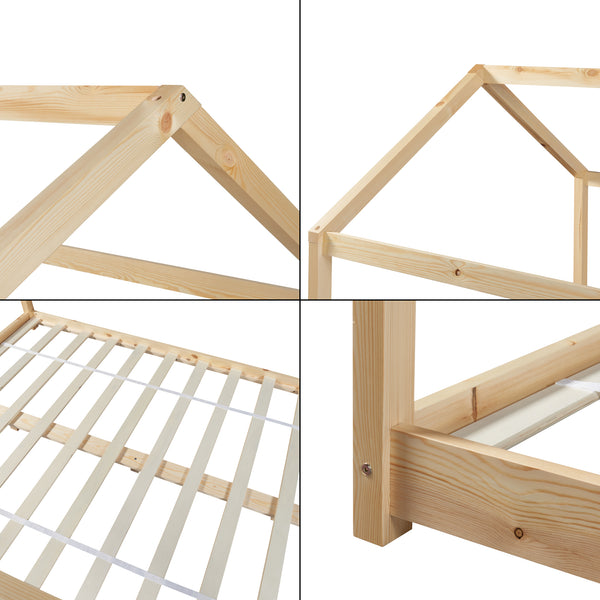 Lit cabane Cerro avec matelas à mousse froid bois de pin contreplaqué [en.casa]