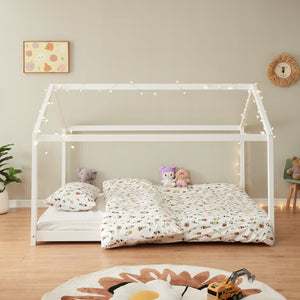 Lit d'Enfant Forme Maison Cerro avec Matelas Mousse à Froid Blanc [en.casa]