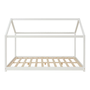 Lit d'Enfant Forme Maison Cerro avec Matelas Mousse à Froid Blanc [en.casa]