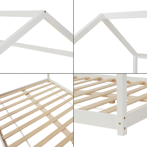 Lit d'Enfant Forme Maison Cerro avec Matelas Mousse à Froid Blanc [en.casa]