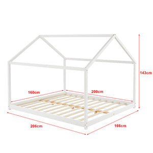 Lit d'Enfant Forme Maison Cabane à Sommier à Lattes avec Matelas Mousse à Froid Bois de Pin Blanc Mat Laqué [en.casa] [neu.haus]