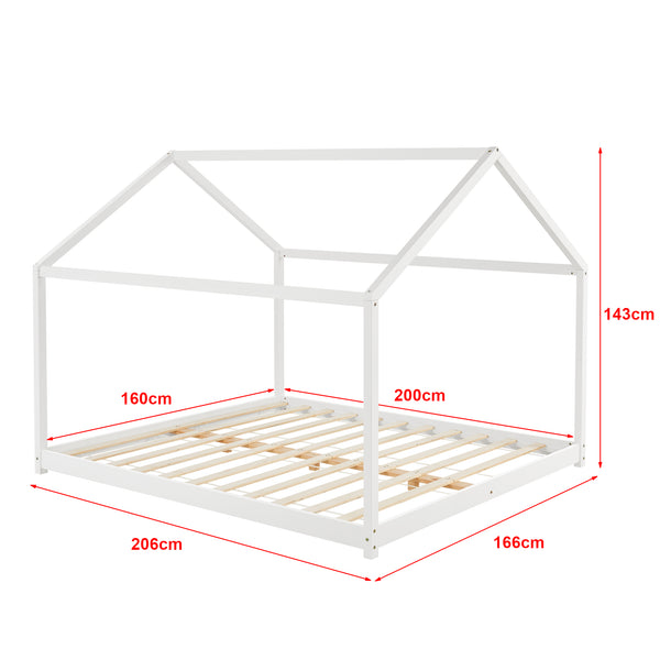 Lit d'Enfant Forme Maison Cabane à Sommier à Lattes avec Matelas Mousse à Froid Bois de Pin Blanc Mat Laqué [en.casa] [neu.haus]