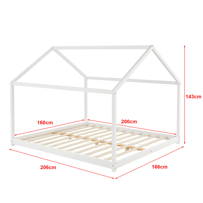 Croquis coté Lit d'Enfant Forme Maison Cabane à Sommier à Lattes avec Matelas Mousse à Froid Bois de Pin Blanc Mat Laqué [en.casa] [neu.haus]