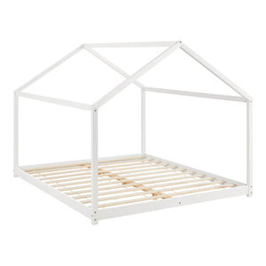 Lit d'Enfant Forme Maison Cabane à Sommier à Lattes avec Matelas Mousse à Froid Bois de Pin Blanc Mat Laqué [en.casa] [neu.haus]
