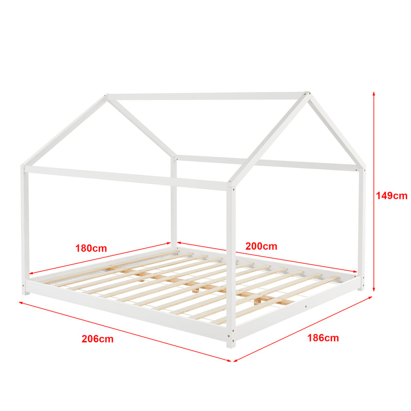 Croquis coté Lit d'Enfant Forme Maison Cerro avec Matelas Mousse à Froid Blanc [en.casa]