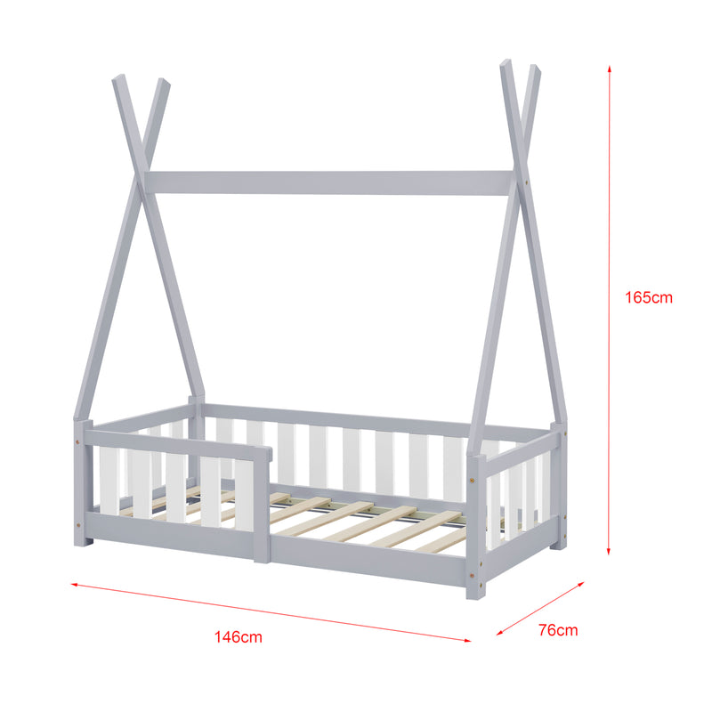 Croquis coté Lit Tipi Helsingborg pour enfants 140 x 70 cm [en.casa]