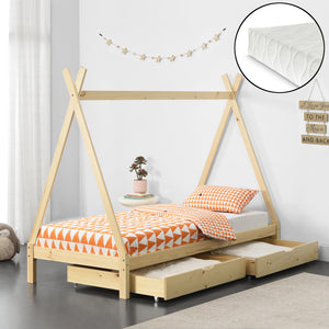 Lit enfant Maine 90x200cm avec 2 tiroirs et matelas en mousse froide [en.casa]