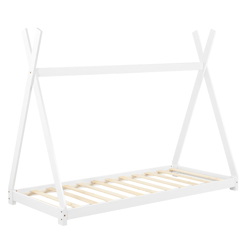 Croquis coté [en.casa] Lit de Tipi avec Matelas Lit Enfant Bois Naturel Sommier à Lattes 200 x 90 cm
