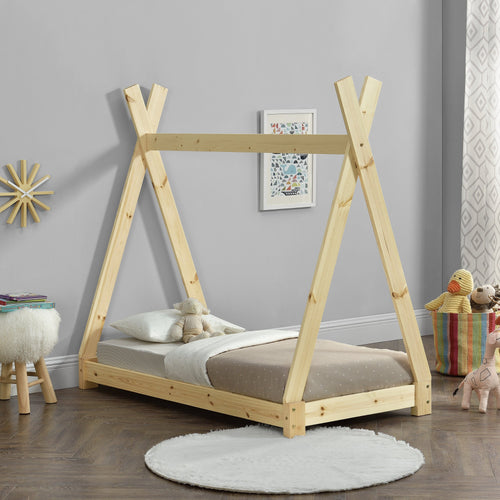 [en.casa] Lit de Tipi pour Enfant Onejda en Bois Naturel avec Sommier à Lattes Plusieurs Couleurs Tailles Différentes