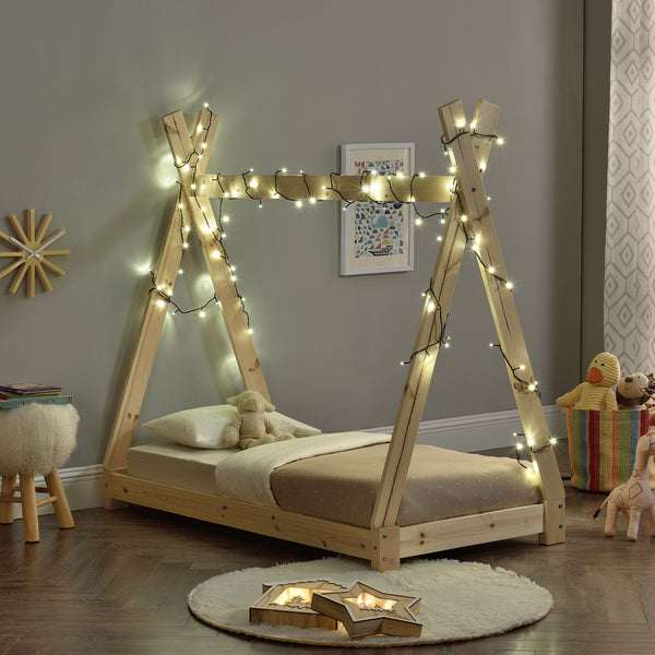 [en.casa] Lit de Tipi pour Enfant Onejda en Bois Naturel avec Sommier à Lattes Plusieurs Couleurs Tailles Différentes