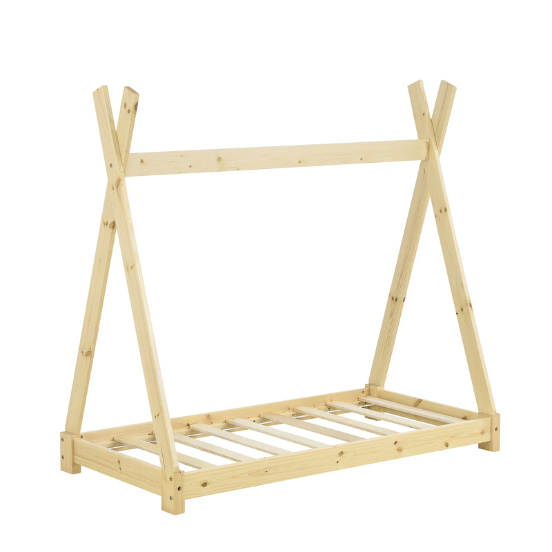 Croquis coté [en.casa] Lit de Tipi pour Enfant Onejda en Bois Naturel avec Sommier à Lattes Plusieurs Couleurs Tailles Différentes