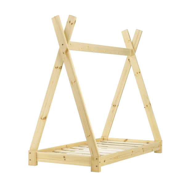 [en.casa] Lit de Tipi pour Enfant Onejda en Bois Naturel avec Sommier à Lattes Plusieurs Couleurs Tailles Différentes