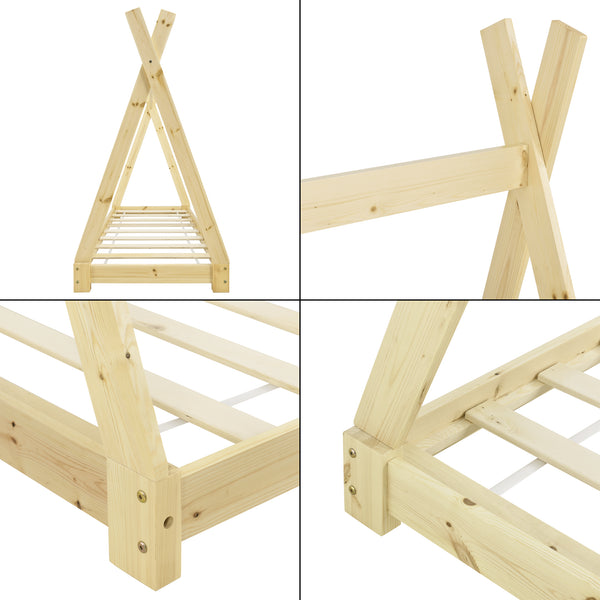 [en.casa] Lit de Tipi pour Enfant Onejda en Bois Naturel avec Sommier à Lattes Plusieurs Couleurs Tailles Différentes