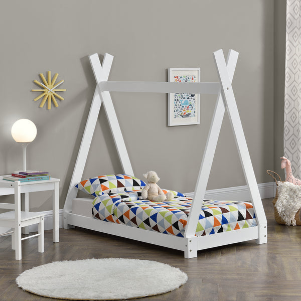 [en.casa] Lit de Tipi pour Enfant Onejda en Bois Naturel avec Sommier à Lattes Plusieurs Couleurs Tailles Différentes