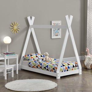 [en.casa] Lit de Tipi pour Enfant Onejda en Bois Naturel avec Sommier à Lattes Plusieurs Couleurs Tailles Différentes