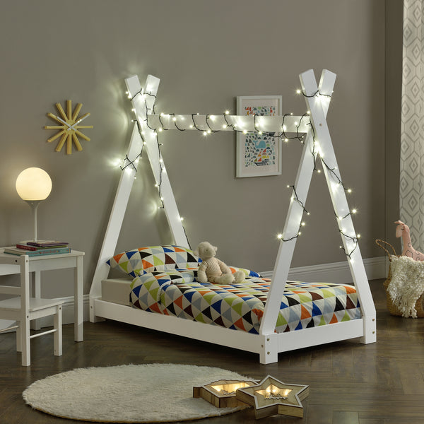 [en.casa] Lit de Tipi pour Enfant Onejda en Bois Naturel avec Sommier à Lattes Plusieurs Couleurs Tailles Différentes
