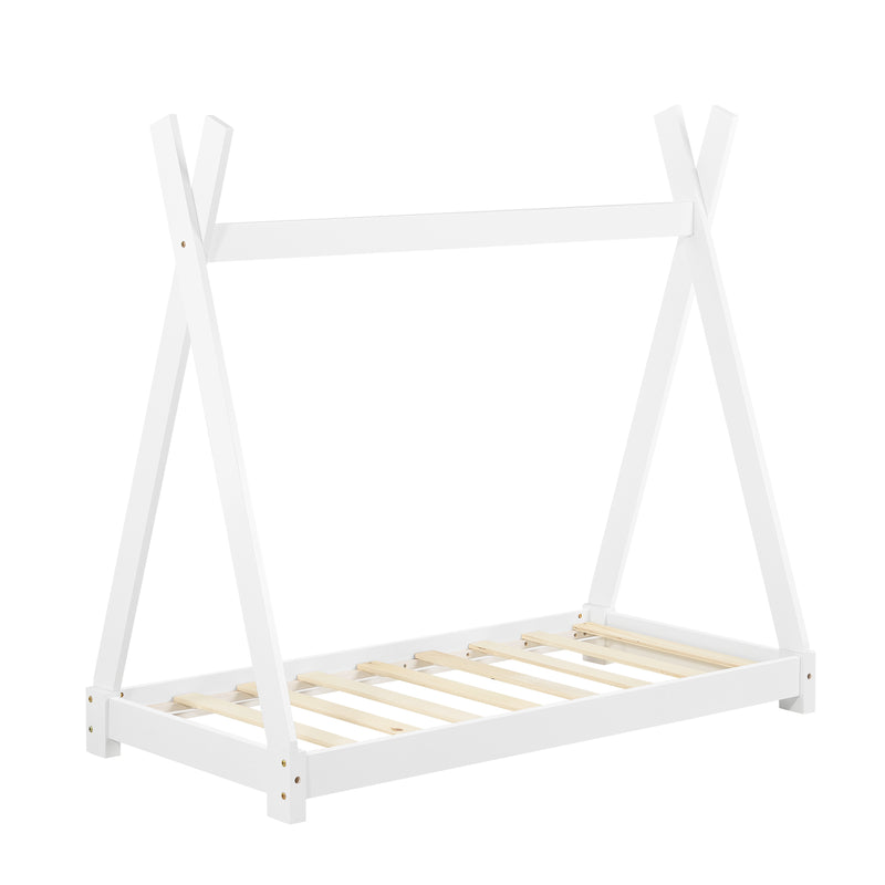 Croquis coté [en.casa] Lit de Tipi pour Enfant Onejda en Bois Naturel avec Sommier à Lattes Plusieurs Couleurs Tailles Différentes