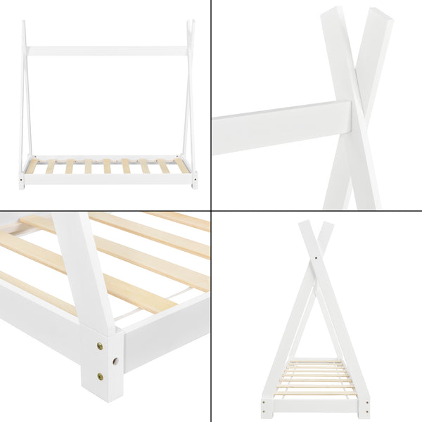[en.casa] Lit de Tipi pour Enfant Onejda en Bois Naturel avec Sommier à Lattes Plusieurs Couleurs Tailles Différentes