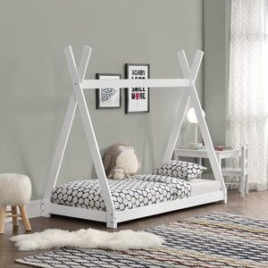 [en.casa] Lit de Tipi pour Enfant Onejda en Bois Naturel avec Sommier à Lattes Plusieurs Couleurs Tailles Différentes