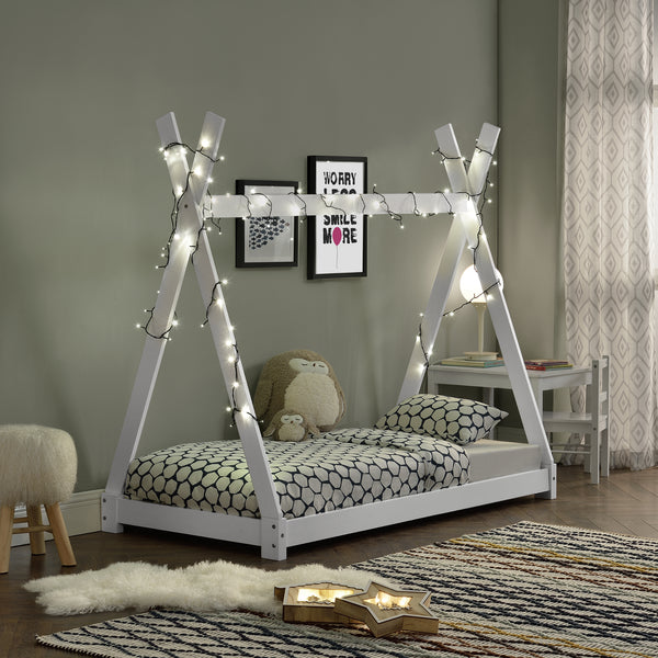 [en.casa] Lit de Tipi pour Enfant Onejda en Bois Naturel avec Sommier à Lattes Plusieurs Couleurs Tailles Différentes