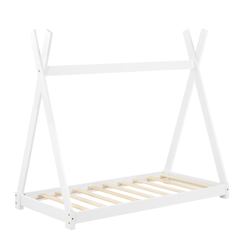 Croquis coté [en.casa] Lit de Tipi pour Enfant Onejda en Bois Naturel avec Sommier à Lattes Plusieurs Couleurs Tailles Différentes