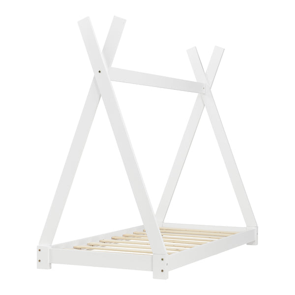 [en.casa] Lit de Tipi pour Enfant Onejda en Bois Naturel avec Sommier à Lattes Plusieurs Couleurs Tailles Différentes