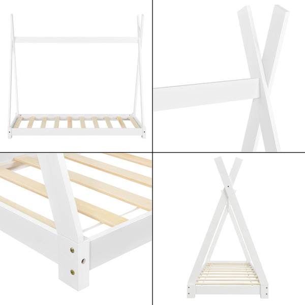 [en.casa] Lit de Tipi pour Enfant Onejda en Bois Naturel avec Sommier à Lattes Plusieurs Couleurs Tailles Différentes