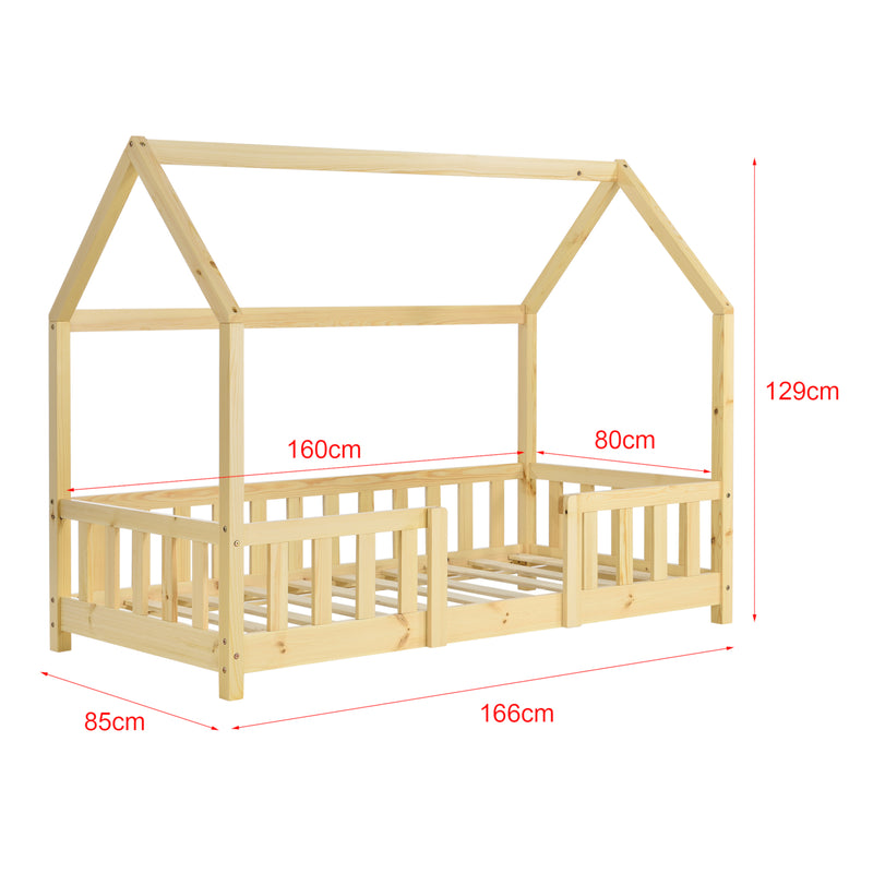 Croquis coté Lit cabane Sisimiut pin [en.casa]