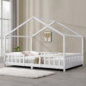 Lit d'Enfant Forme Maison avec Grille de Protection Treviolo [en.casa]
