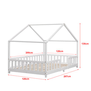 Lit d'Enfant Forme Maison avec Grille de Protection Treviolo [en.casa]