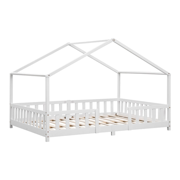 Lit d'Enfant Forme Maison avec Grille de Protection Treviolo [en.casa]