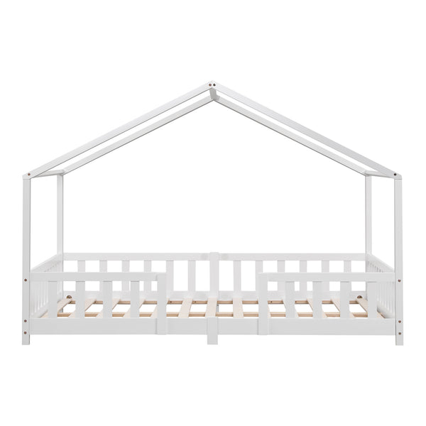 Lit d'Enfant Forme Maison avec Grille de Protection Treviolo [en.casa]