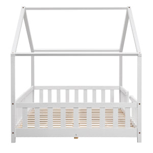 Lit d'Enfant Forme Maison avec Grille de Protection Treviolo [en.casa]