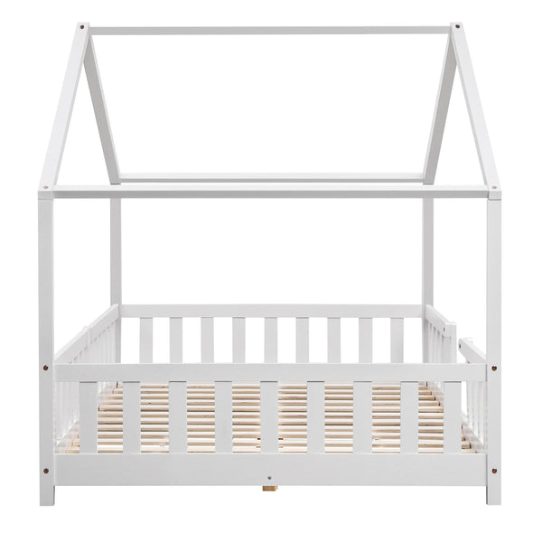 Lit d'Enfant Forme Maison avec Grille de Protection Treviolo [en.casa]