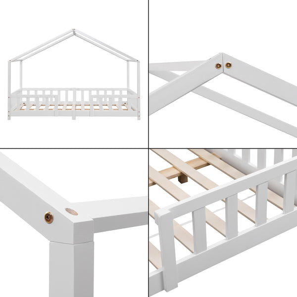 Lit d'Enfant Forme Maison avec Grille de Protection Treviolo [en.casa]