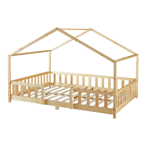 Lit d'Enfant Forme Maison avec Grille de Protection Treviolo [en.casa]