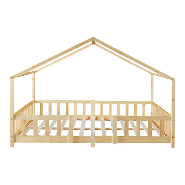 Lit d'Enfant Forme Maison avec Grille de Protection Treviolo [en.casa]