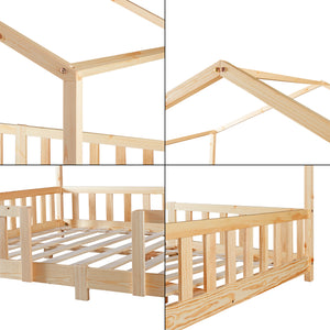 Lit d'Enfant Forme Maison avec Grille de Protection Treviolo [en.casa]