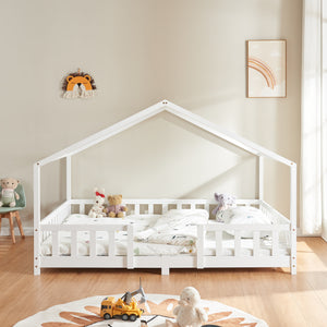 Lit d'Enfant Forme Maison avec Grille de Protection Treviolo [en.casa]